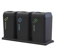 Tris pattumiera contenitore per la raccolta differenziata carta plastica vetro con ruoteda casa cucina locali commerciali 120lt