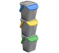 Tris Pattumiera secchio bidoni per la raccolta differenziata rifiuti 28 LT con manico e coperchio chiusura anti rantagismo casa esterno