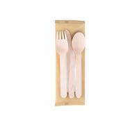 Tris posate monouso - con tovagliolo - 16 cm - legno - Signor Bio - conf. 100 pe