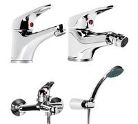 Tris Rubinetti Miscelatori Bidet Lavabo Esterno Vasca Linea Europa Cromata