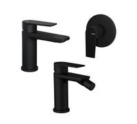 Tris Rubinetti Miscelatori Lavabo + Bidet + Doccia Nero Opaco - TIMEA