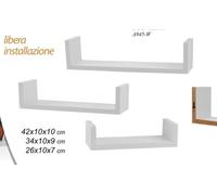TRIS SET 3 MENSOLE MODERNA PARETE + KIT MONTAGGIO MENSOLA BIANCHE MODERNE CHIC