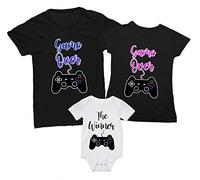 Tris T-Shirt e Body Coordinato Famiglia - Videogame - Game Over papà - The Winner - Tshirt Mamma papà e Figlio - Tris di Tshirt - Body Neonato - Idea Regalo