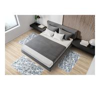 Tris Tappeto camera scendiletto stile moderno DUBAT Azzurro cinigliato jacquard