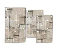 Tris Tappeto camera scendiletto stile moderno geometrico CUBICO Tortora Made In