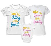 Tris Tshirt Body Neonata - King - Queen - Princess - Re - Regina - Principessa - of The Family - Famiglia - Bimba - Femminuccia - Primo Anno - Padre Madre Bimba