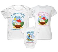 Tris Tshirt Body Neonato - Nome Personalizzabile - La Nostra Prima Estate - Mamma papà e Bimbo - Figlio - Maschietto - Padre Madre Bimbo