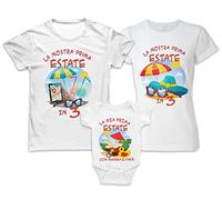 Tris Tshirt Body Neonato - papà Mamma Bimbo - Bimba - Prima Estate Tutti Insieme - 3 - Vacanza - Ombrelloni - Bebè - Magliette - Bimbo - Maschietto - Regalo Neo Genitori