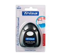 Trisa Active Clean Charcoal, filo interdentale, 40 m, cerato con aroma di menta e carbone attivo per una pulizia efficace tra i denti.