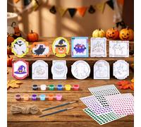 triscione da appendere per Halloween festone banner kit fai da te dischi | 14 Pezzi Halloween Intagli Legno Kit Banner Fai da Te Dischi Sospesi Lavori Artigianali per Decorazioni Festa