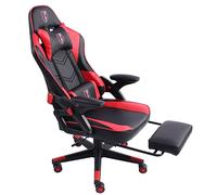 Trisens Sedia da gioco dal design moderno da corsa con poggiapiedi estraibile, design regolabile, braccioli ergonomici, con cuscino di supporto, colore: nero/rosso