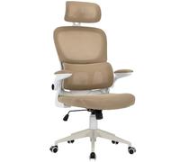 TRISENS Sedia da ufficio flessibile in moderno effetto rete, ergonomica, con supporto per collo e lordosi, con schienale in rete traspirante e funzione basculante, colore: bianco/tortora