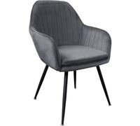 TRISENS Sedie da sala da pranzo, effetto trapuntato, poltrona lounge con braccioli, imbottite, con rivestimento in velluto trapuntato, sedie con struttura in metallo, colore: nero alcantara, quantità