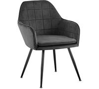 TRISENS Sedie da sala da pranzo, effetto trapuntato, poltrona lounge con braccioli, imbottite, con rivestimento in velluto trapuntato, sedie con struttura in metallo, colore: grigio scuro, quantità: 1