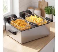 Tristar Friggitrice Doppia in Acciaio Inox, Capacità 2 x 3 L, Doppio Termostato, Vasche Separate, Per Patatine e Snack, FR-9332