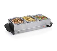 Tristar Scaldavivande Buffet in Acciaio Inox per Feste e Buffet, 4,2 L, Termostato Regolabile, 3 Contenitori Scaldavivande, Funzione Piastra Riscaldante, 200 W, Argento, BP-6283