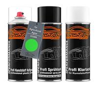 TRISTARcolor Vernice per auto Kit bombolette spray per paraurti di plastica per Agricultural/Agrar 22399 Merlo Groen base adesiva vernice di base vernice trasparente con plastificante