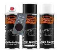TRISTARcolor Vernice per auto Kit bombolette spray per paraurti di plastica per Alfa Romeo 424B Nero Ametista Perl base adesiva vernice di base vernice trasparente con plastificante