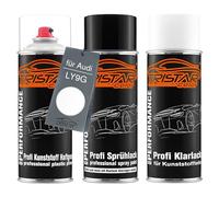 TRISTARcolor Vernice per auto Kit bombolette spray per paraurti di plastica per Audi LY9G Casablanca White base adesiva vernice di base vernice trasparente con plastificante