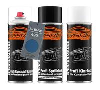 TRISTARcolor Vernice per auto Kit bombolette spray per paraurti di plastica per BMW 490 Alpinblau Metallic base adesiva vernice di base vernice trasparente con plastificante
