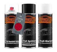 TRISTARcolor Vernice per auto Kit bombolette spray per paraurti di plastica per Citroen KJF Rouge Ardent/Passion Red base adesiva vernice di base vernice trasparente con plastificante