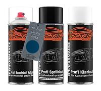 TRISTARcolor Vernice per auto Kit bombolette spray per paraurti di plastica per Fiat/Lancia 498A Blu Lido Metallic base adesiva vernice di base vernice trasparente con plastificante