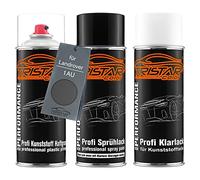 TRISTARcolor Vernice per auto Kit bombolette spray per paraurti di plastica per Landrover 1AU Carphatian Grey Metallic base adesiva vernice di base vernice trasparente con plastificante