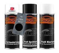 TRISTARcolor Vernice per auto Kit bombolette spray per paraurti di plastica per Ligier 8413 Noir Intense base adesiva vernice di base vernice trasparente con plastificante
