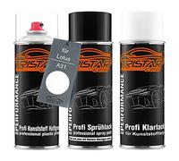 TRISTARcolor Vernice per auto Kit bombolette spray per paraurti di plastica per Lotus A21 Monaco White base adesiva vernice di base vernice trasparente con plastificante