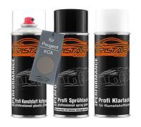TRISTARcolor Vernice per auto Kit bombolette spray per paraurti di plastica per Peugeot KCA Gris Artense Metallic base adesiva vernice di base vernice trasparente con plastificante