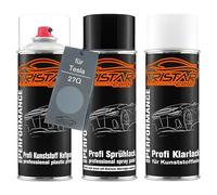 TRISTARcolor Vernice per auto Kit bombolette spray per paraurti di plastica per Tesla 27Q Glacier Blue Perl Metallic base adesiva vernice di base vernice trasparente con plastificante