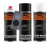 TRISTARcolor Vernice per auto Kit bombolette spray per paraurti di plastica per VW/Volkswagen LC9X Deep Black Perl base adesiva vernice di base vernice trasparente con plastificante