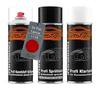 TRISTARcolor Vernice per auto Kit bombolette spray per plastica per Fiat/Lancia 111A Rosso Sfrontato/Pasodoble Rot base adesiva vernice di base vernice trasparente con plastificante