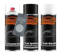 TRISTARcolor Vernice per auto Kit bombolette spray per plastica per Mercedes/Daimler Benz 744 Brillantsilber Metallic base adesiva vernice di base, trasparente con plastificante