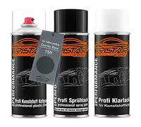 TRISTARcolor Vernice per auto Kit bombolette spray per plastica per Mercedes/Daimler Benz 755 Teroritgrau Metallic base adesiva vernice di base vernice trasparente con plastificante