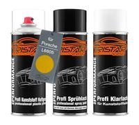 TRISTARcolor Vernice per auto Kit bombolette spray per plastica per Porsche L6605 Bahamagelb/Bahama Yellow base adesiva vernice di base vernice trasparente con plastificante