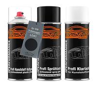 TRISTARcolor Vernice per auto Kit bombolette spray per plastica per VW/Volkswagen L041 Schwarz/Brillantschwarz base adesiva vernice di base vernice trasparente con plastificante