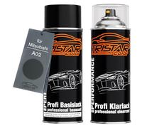 TRISTARcolor Vernice per auto Kit di bombolette spray per Mitsubishi A02 Eisen Grey Perl/Dark Gray Perl vernice di base vernice trasparente bomboletta a spruzzo 400ml