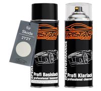 TRISTARcolor Vernice per auto Kit di bombolette spray per Skoda 2Y2Y Moon White Metallic vernice di base vernice trasparente bomboletta a spruzzo 400ml