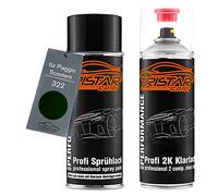 TRISTARcolor Vernice per moto Kit bombolette spray 2K per Piaggio Scooters 322 Verde Sherwood Bomboletta a spruzzo vernice di base 2 componenti vernice trasparente