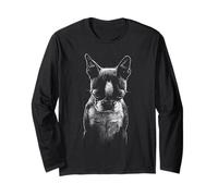 Triste Boston Terrier Meme Emozionale Cane Minimalista Sketch Art Maglia a Manica