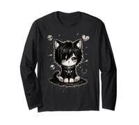 Triste Emo Goth Cat Kawaii Dark Estetica Opera d'Arte Goth Girl Maglia a Manica