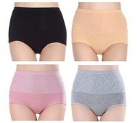 Tristin, mutandine in cotone da donna, a vita alta, slip da donna, elasticizzati, per controllo della pancia, biancheria intima (nero/rosa/grigio/nudo) (4 pezzi). 54