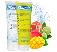 TRISWIM Set per la cura del corpo per la rimozione del cloro per nuotatori, gel doccia per nuotatori e idratante per il corpo per pelli secche, trattamento anti-cloro per la pelle, vegano, 2 x 251 ml