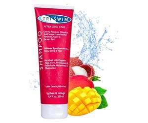 TRISWIM Shampoo Anticloro per Nuotatori | Elimina gli Effetti Negativi Del Cloro e Duro | Cura Dei Capelli Idratante Dopo Il Nuoto | Lichi Mango (251ml)