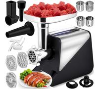 Berdsen Tritacarne elettrico Set con accessori accessori per salsiccia, dischi forati, trituratore 800/2000 W, nero e argento