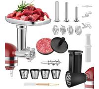 Tritacarne e grattugia formaggio, accessorio per miscelatore in piedi Kitchenaid con 4 piastre di macinazione, accessori tritacarne per accessori da cucina mixer con 3 tubi metallici e 3 lame