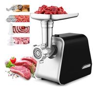 Tritacarne Elettrico 2000W Professionale 4 in 1 Macchina per Carne con Scatola di Conservazione | Insaccatrice Salsicce, 3 Piastre, Kit Kibbeh & Accessorio Biscotti, Uso Domestico, Nero