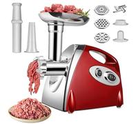 Tritacarne Elettrico 2800W Max, Tritacarne 3 in 1 con 3 Dischi In Acciaio Inox e Kubbe, Trita Carne da Cucina Elettrico per Salsiccia, Verdure, Salse (Rosso)