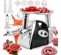 Tritacarne Elettrico Da 800 W, Insaccatrice, Passapomodoro Multifunzionale, Per Uso Domestico Con 3 Piastre Di Taglio, Tubo Per Insaccatrice E Kit Per Kubbe Da Cucina(Black)